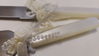 Vintage wedding cake knife and server pearl bridal set 3
