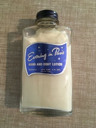 Old 1928 - 69 Evening In Paris Hand And Body Lotion Bourjois Ny 4 Fl Oz Glass Sh