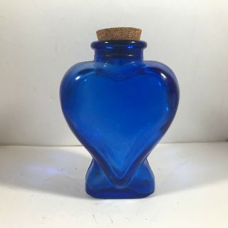 Vintage Cobalt Blue Glass Heart Shaped Bottle Cork Stopper