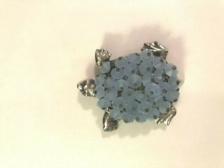 Vintage Sterling Silver Turtle Pin Brooch W/ Blue Beads Unmarked 1 7/8 "