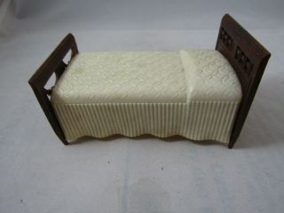 Vintage Plasco Toy Plastic Dollhouse Furniture - Bedroom - Fancy Bed 2.  25” Tall