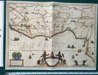 Antique Vintage Tudor Blaeu Map Of Guinea,  West Africa 1635 1600 