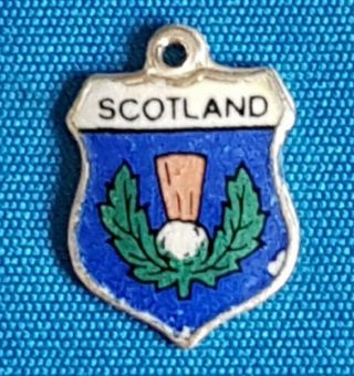 Scotland Vintage Silver Travel Shield Bracelet Charm.