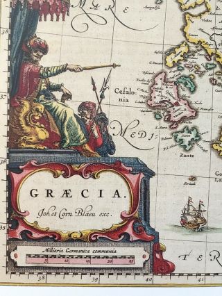 Historic Antique vintage Colour Blaeu Map of Greece,  Europe 1640 1600 ' s: REPRINT 2