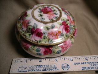 Rose Vanity Box Vintage Porcelain Transfer And Painted Trinket Box