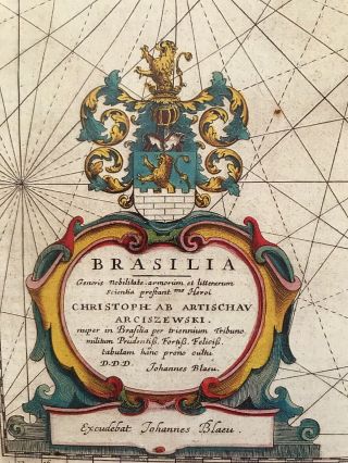 Historic Antique Old Vintage MAP 1600 ' s: Brazil,  Brasilia: Blaeu Reprint 1642 2