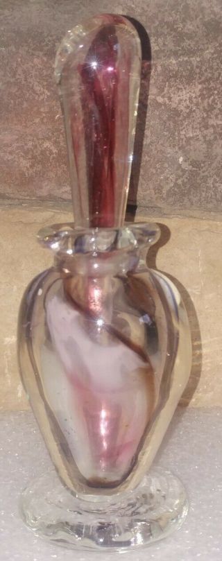 Vintage Decorative Glass Perfume Vanity Bottle W Dramatic Stopper Purple Frosty