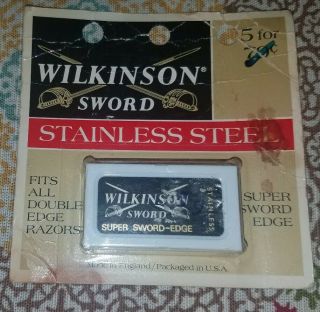 Vintage Wilkinson Sword Razor Blades Stainless Steel England Pkg.  Of 5