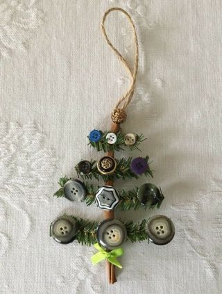 Vintage Button Christmas Tree Ornament Holiday Decor