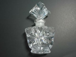 Vintage Crysral Clear Glass Perfume Bottle With Deco Design Stopper Pre - Owned