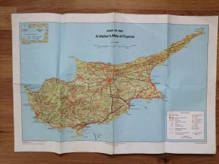A Visitors Map Of Cyprus - Vintage 1986 - 40 X 60cms - Dept Of Lands & Surveys 1/92