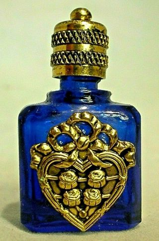 Vintage Miniature Perfume Bottle Cobalt Blue Mini Parfum Bottle With Heart