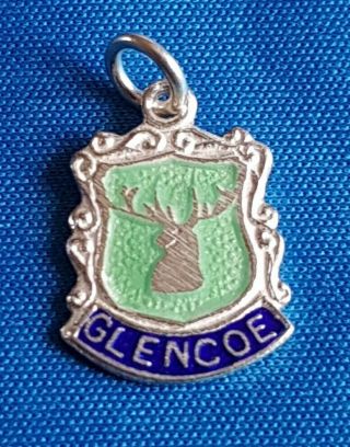 Glencoe Scotland Vintage Silver Travel Shield Bracelet Charm.