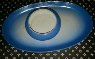2 Piece Vintage Germany Vanity Set Blue Ombre Porcelain 9.  5 " Tray 4 " Round Dish