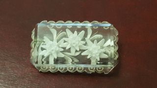 Vintage Reverse Carved Lucite Flower Pin Brooch - White Edelweiss Flowers