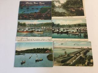6 Vintage Post Cards Of The Charles River In Boston Massachusetts