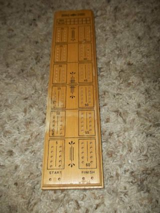 Vintage Wooden Cribbage Board And Pegs 12 "