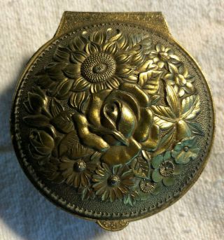 Vintage Art Nouveau Gold Gilt Jewelry Casket Trinket Box Floral Metal Footed