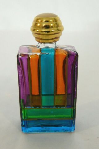 Vintage Murano Art Glass Hand Painted Blue Green Gold Purple Perfume Bottle
