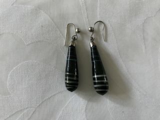 Vintage Glass Black & Silver Drop Earrings