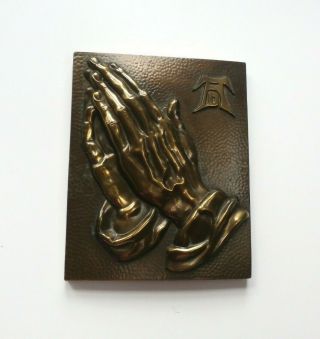 Vintage Brass/metal Praying Hands Wall Decoration Plaque West Germany