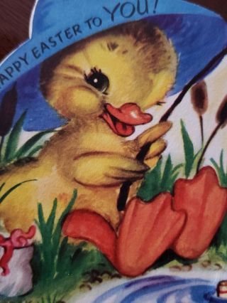 Vtg Rust Craft Easter Greeting Card M.  Cooper Duck Fishing Worms Can Cattails