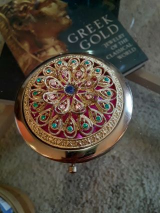 Vintage Compact Double Mirror With 3d Jeweled Top.