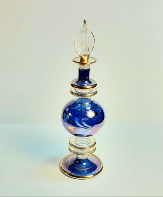 Vintage Iridescent Purple Blue Egyptian Perfume Bottle W/ Glass Dabber