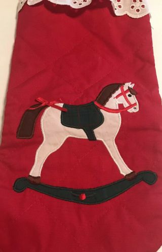 Hallmark Red Quilted Christmas Stocking Vintage 18” Long White Rocking Horse 3