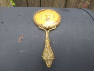 Vintage Vanity Hand Held Brass Handle Mirror Victorian Lady " Cracked Mirror "