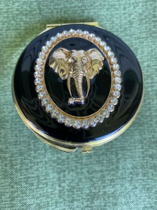 Vintage Compact Double Mirror Elephant Head With Rein - Stones