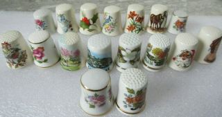 17 Old Vintage Porcelain Floral Etc Thimbles