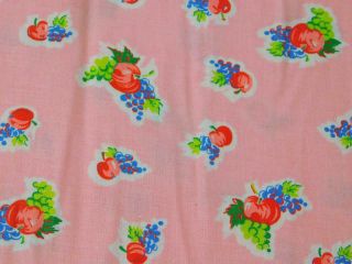 36 " Wide X 24 " Vintage 100 Cotton Fabric Pink Red Blue Fruit Apple Grape Quilt