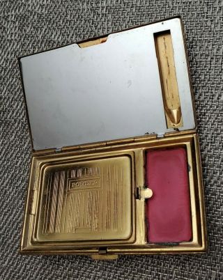 Vintage Makeup Compact Case With Mirror And Blush