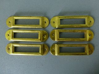 Vintage Brass Filing Cabinet Drawer / Chest Card / Label Holder / Frame - 6,  Six