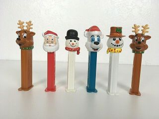 6 Vintage Pez Christmas Snowman Reindeer Santa Claus Icee Bear Candy Dispensers