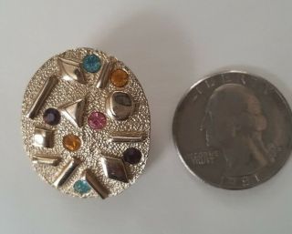 Vtg Sarah Coventry Clip On One Earring Gold Tone Oval Multi Color Rhinestones.