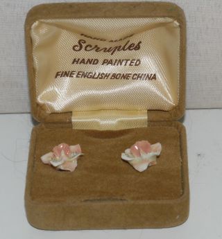 Vintage Handmade Hand Painted Fine English Bone China Earrings Pierced