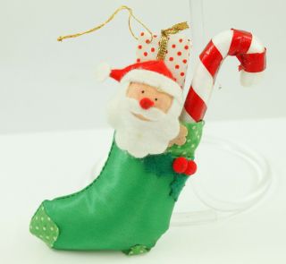 Vintage Green Stocking Candy Cane Christmas Ornament Holiday Tree Decoration