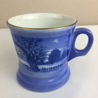 Vintage Blue And White Currier & Ives The Homestead In Winter Shaving Mug