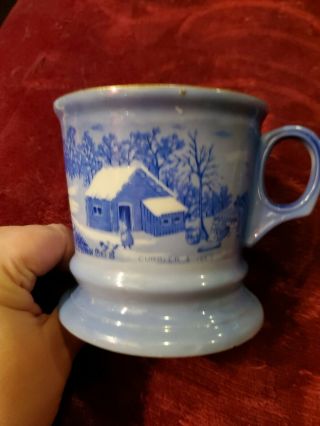 Vintage Blue And White Currier & Ives A Home In The Wilderness Shaving Mug Cup