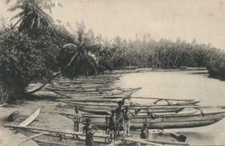 Vintage Ceylon Sri Lanka Native Fishing Canoes Boats On River Colombo Postcard