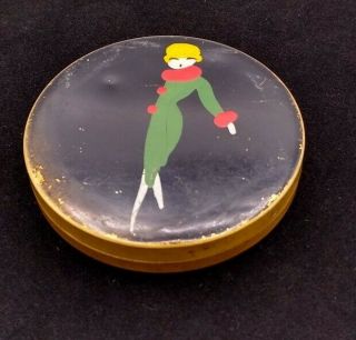 Vintage Art Deco Painted Powder Compact W/flapper Girl Style I