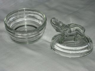 Vtg Jeannette Elephant Depression Glass Vanity Powder Jar Clear Trinket Box