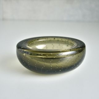 Whitefriars Glass Bowl.  Green.  Controlled Bubble.  Vintage Art Glass Dish.