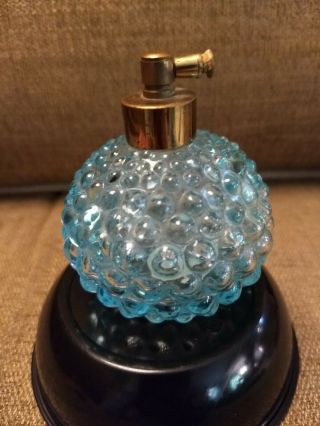 Vintage Mid - Century I.  W.  Rice Company Blue Hobnail Glass Vanity Perfume Bottle