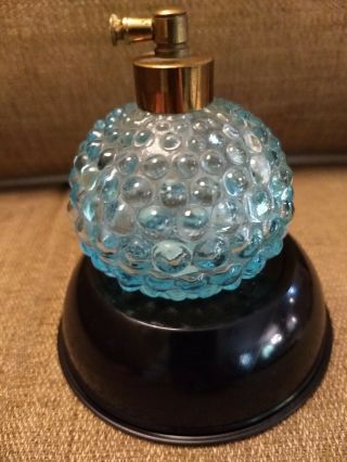 VINTAGE MID - CENTURY I.  W.  RICE COMPANY BLUE HOBNAIL GLASS VANITY PERFUME BOTTLE 3