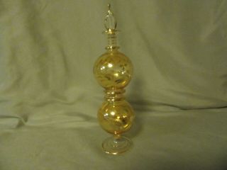 Egyptian Hand Blown Perfume Bottle With Dauber Translucent Gold Etched Flowers