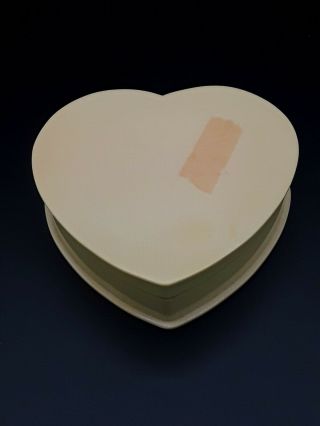 Vintage " Ivory Acwalite " Celluloid Heart Shaped Trinket Box - Velvet Lined