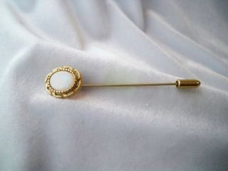 Vintage Natural White Opal Cabochon Gold Tone Stick Pin